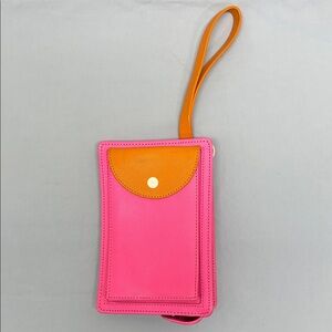KATE SPADE SATURDAY Pink/Orange Leather Zip Bag Snap Phone Pouch Wristlet Purse